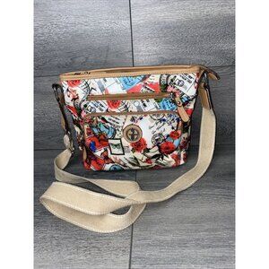 Giani Bernini Floral Postal Print Crossbody Bag in Red, Blue, Tan